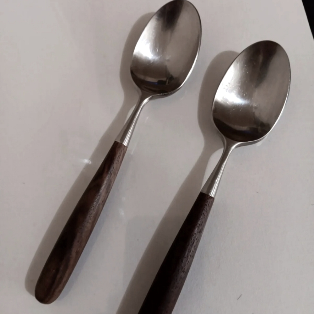 2 Lauffer Spoons Japan PALISANDER Wood Handle Stainless MCM VTG Rosewood